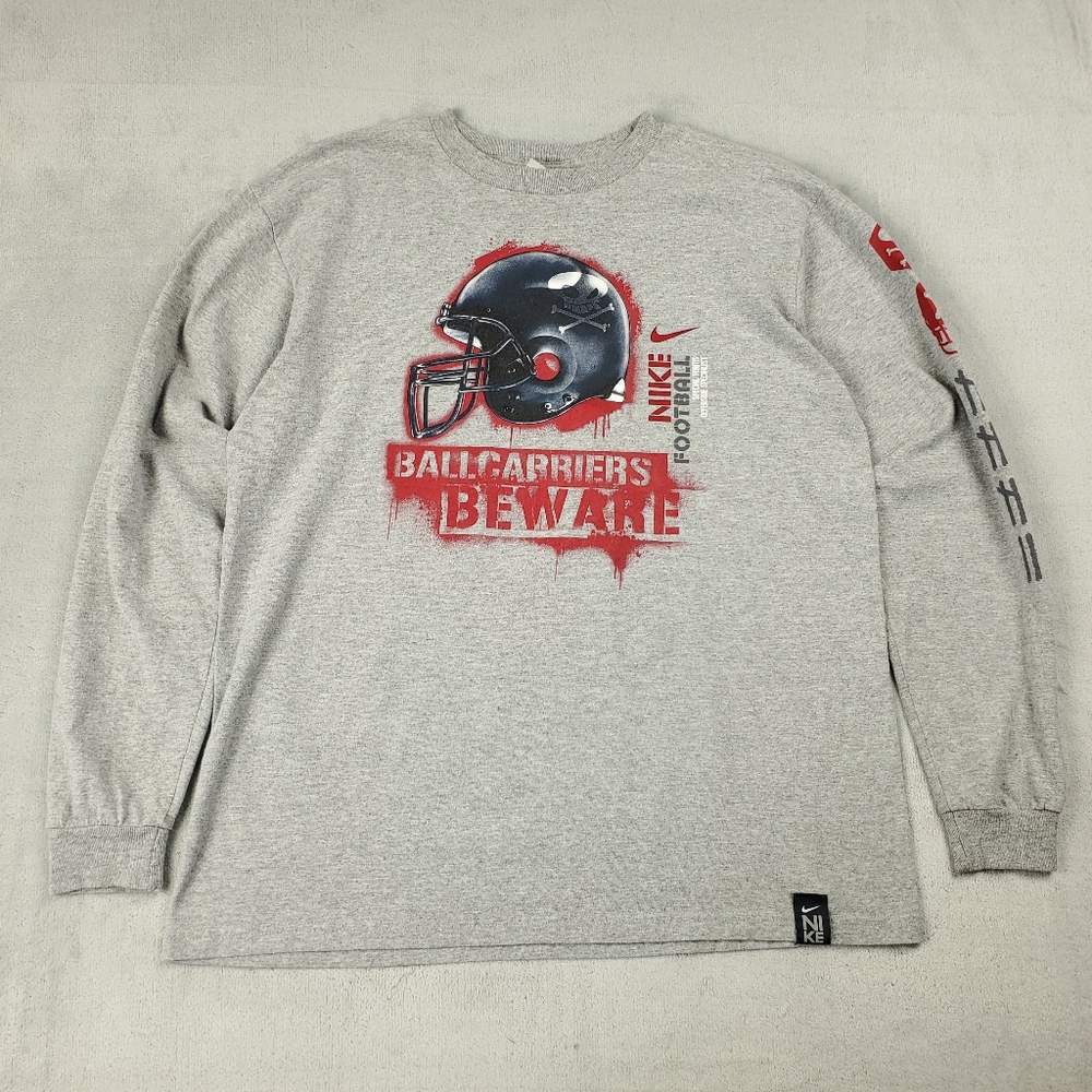 Vintage Nike T Shirt Youth Boys XL Football Graphic Long Sleeve Gray 90s Y2K